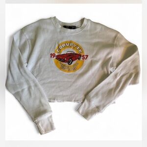 General Motors White Corvette Graphic Cropped Sweatshirt